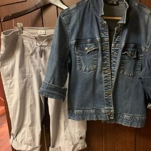 Contrast Jeans Cropped Denim Jacket – Size XL | Stretch | 3/4 Sleeve